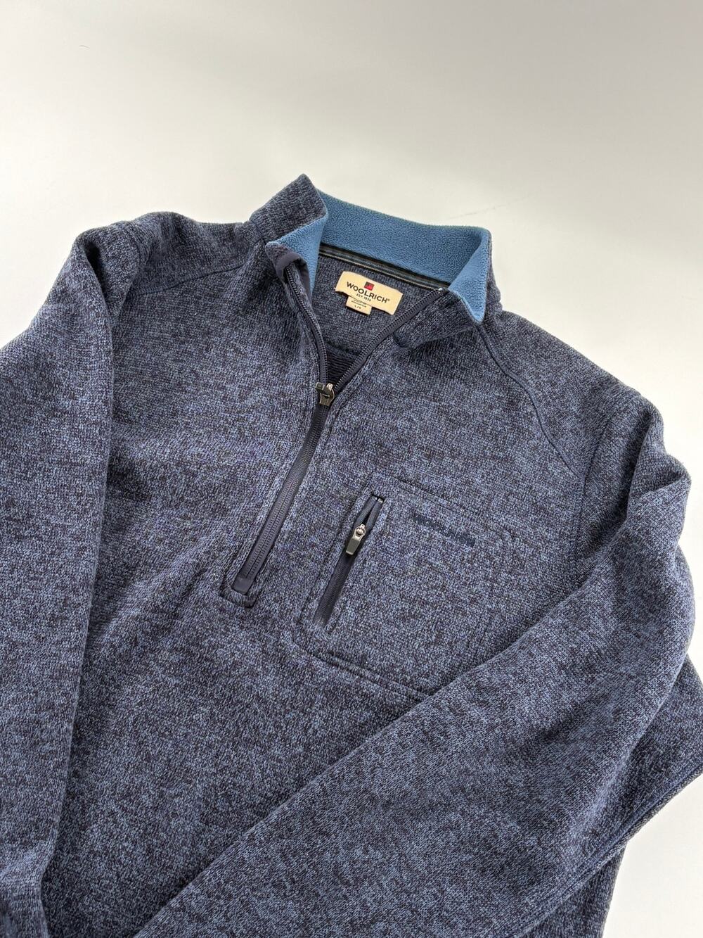 Woolrich Men's Large Quarter Zip Sweater Fleece Pullover Navy Blue Heritage